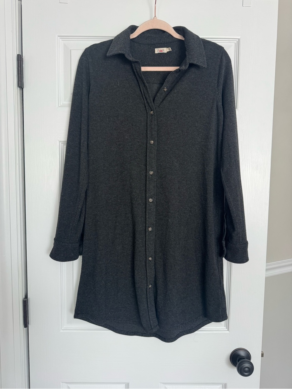 Faherty Charcoal Long-Sleeve Button Shirt Dress - Picture 7 of 12
